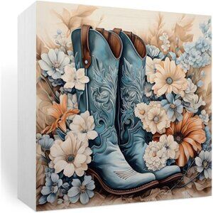Western Cowgirl Boots Wooden Box Sign Decor Desk Sign, Gift for Cowgirl,